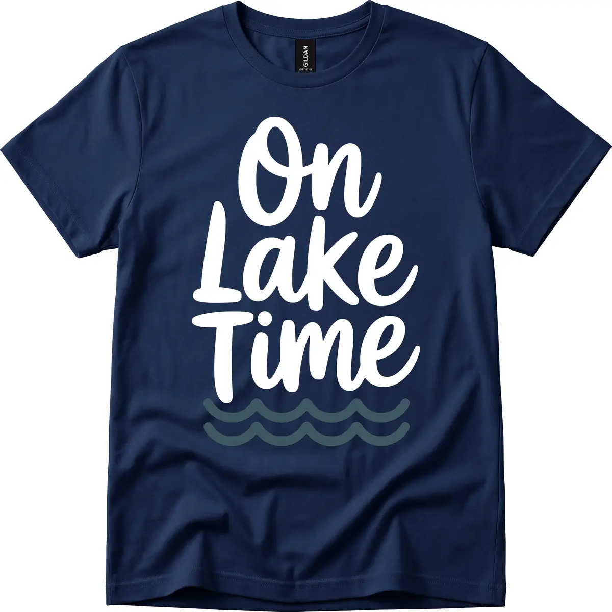 On Lake Time Typography Design T-Shirt in Navy