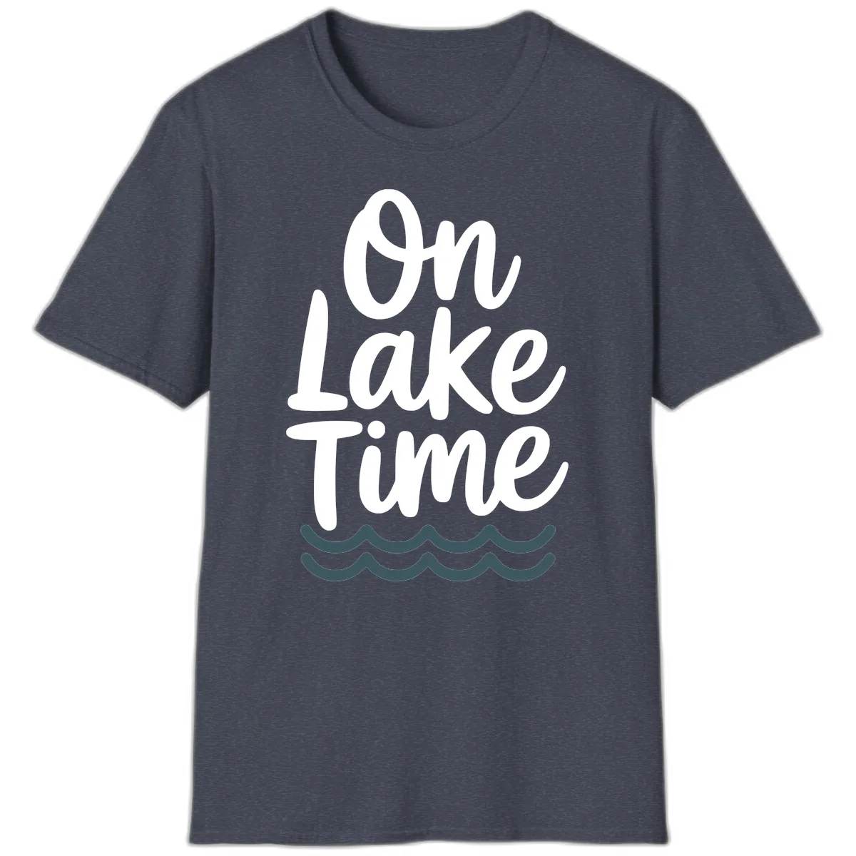 On Lake Time Typography Design T-Shirt in Heather Navy