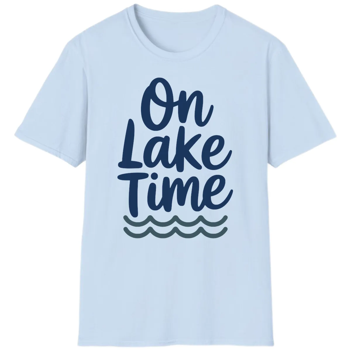 On Lake Time Typography Design T-Shirt in Light Blue