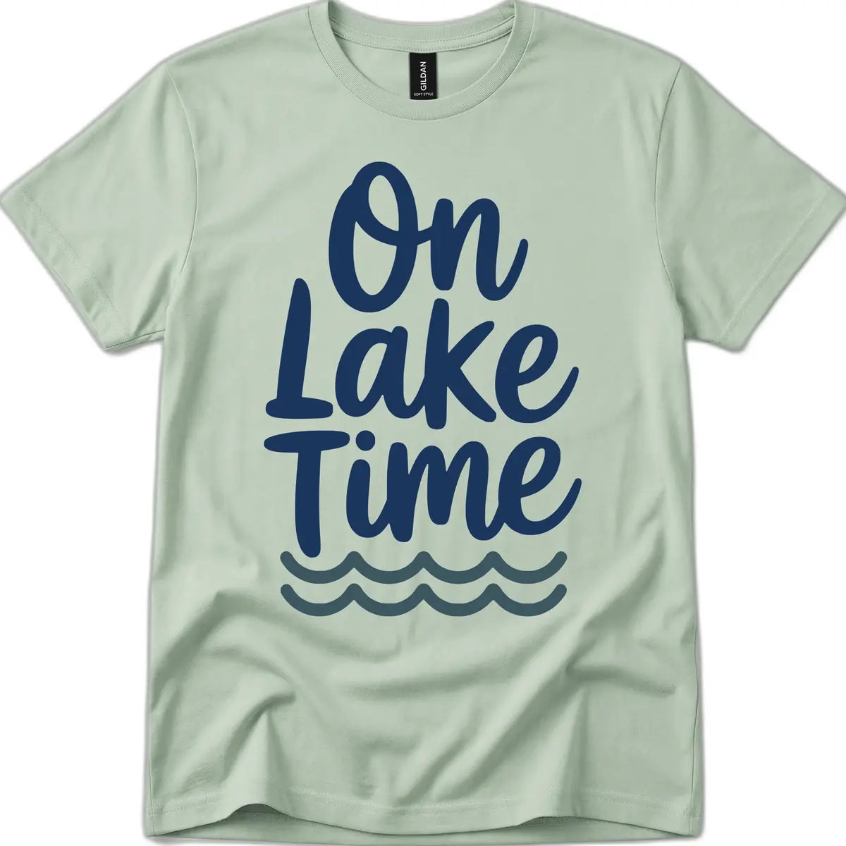 On Lake Time Typography Design T-Shirt in Sage