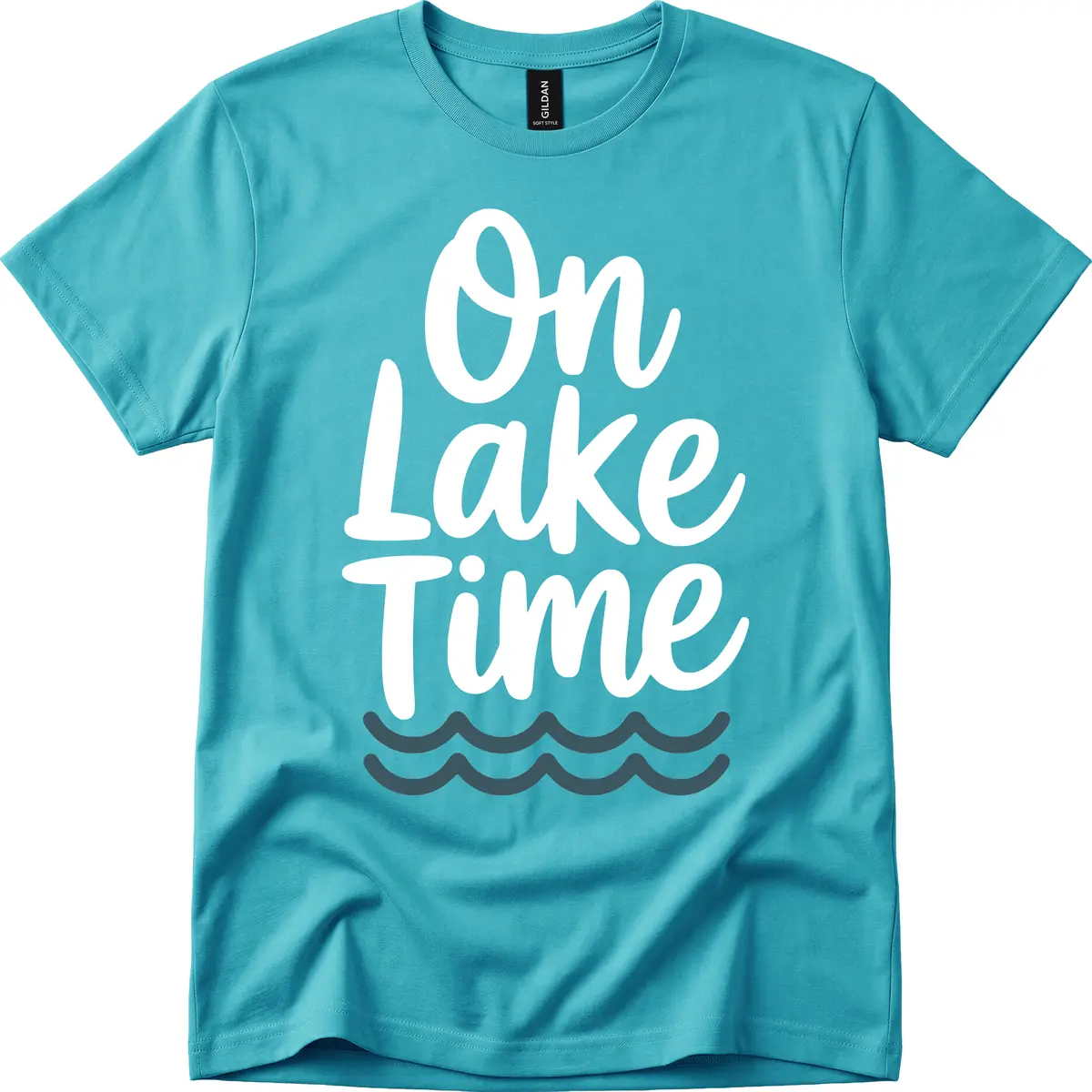 On Lake Time Typography Design T-Shirt in Tropical Blue