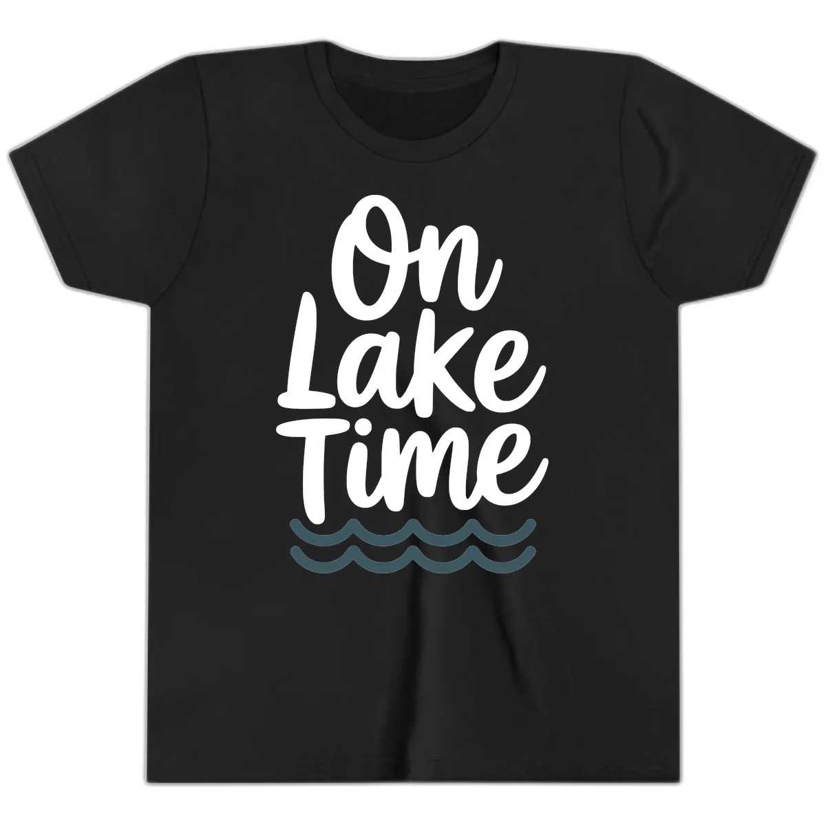 On Lake Time Typography Design Youth T-Shirt in Black
