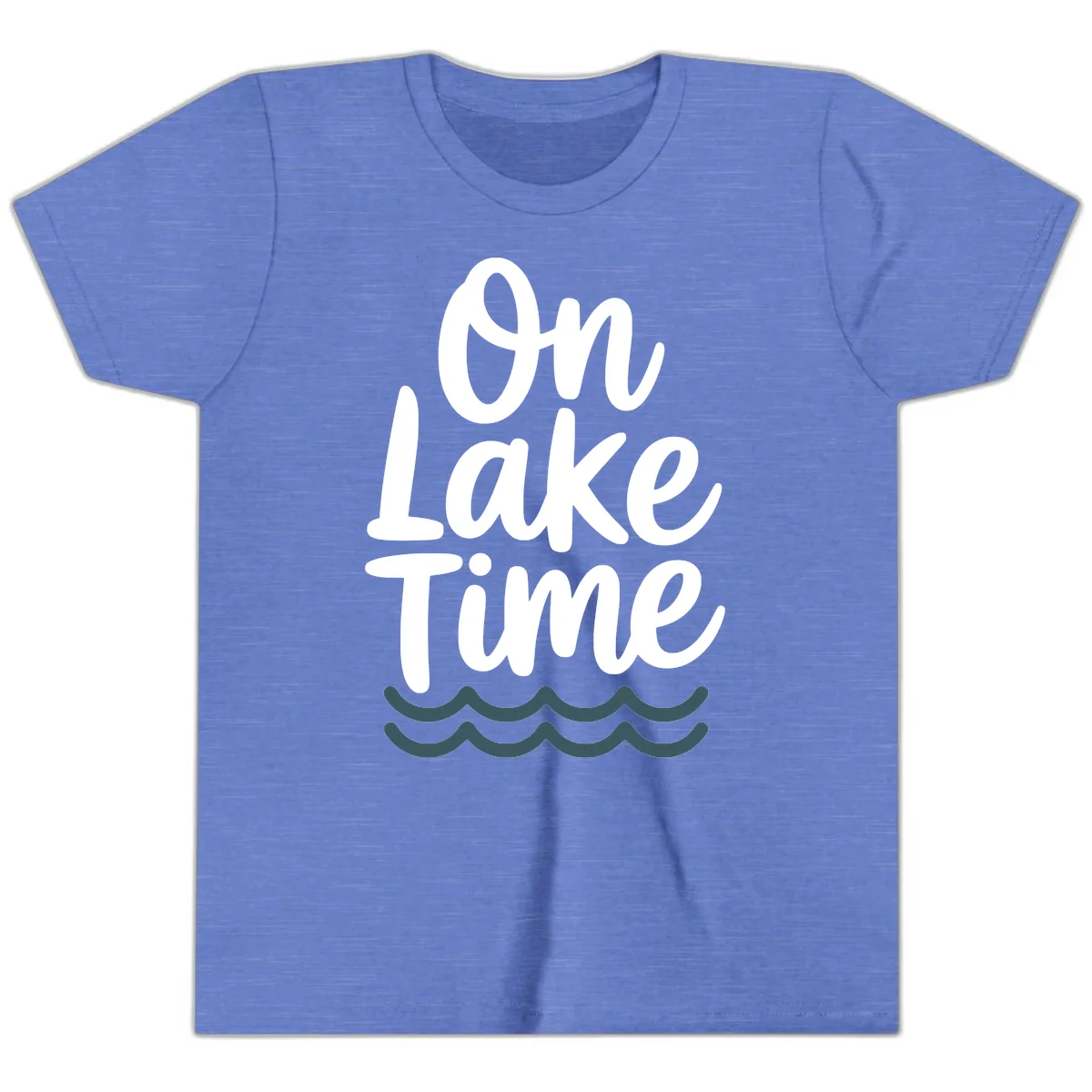 On Lake Time Typography Design Youth T-Shirt in Heather Columbia Blue