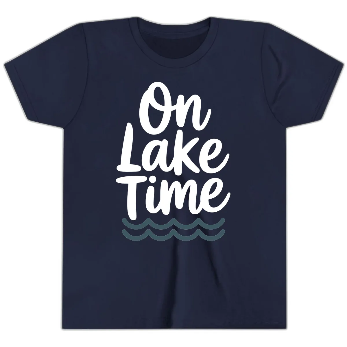 On Lake Time Typography Design Youth T-Shirt in Navy