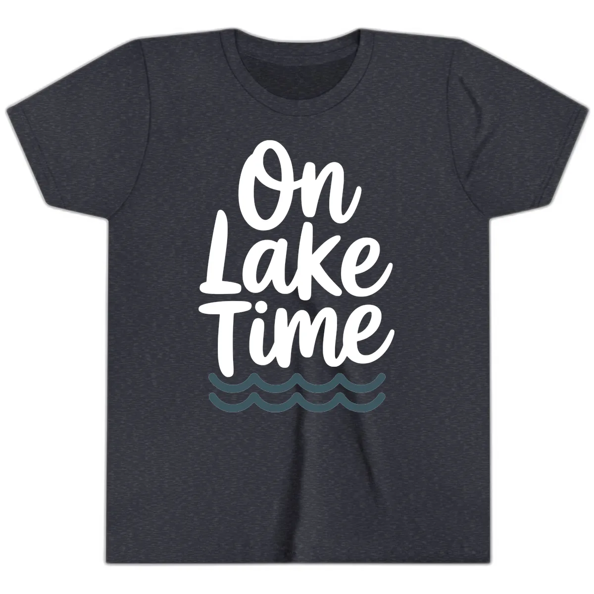 On Lake Time Typography Design Youth T-Shirt in Heather Navy
