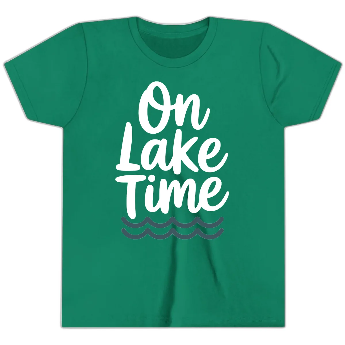On Lake Time Typography Design Youth T-Shirt in Kelly