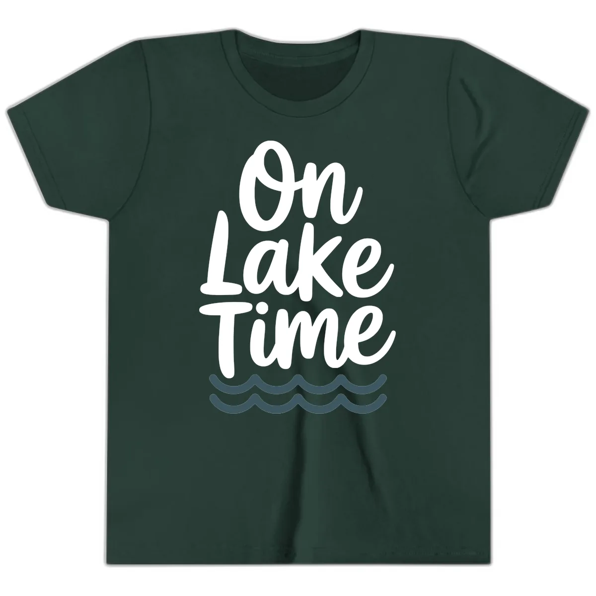 On Lake Time Typography Design Youth T-Shirt in Forest