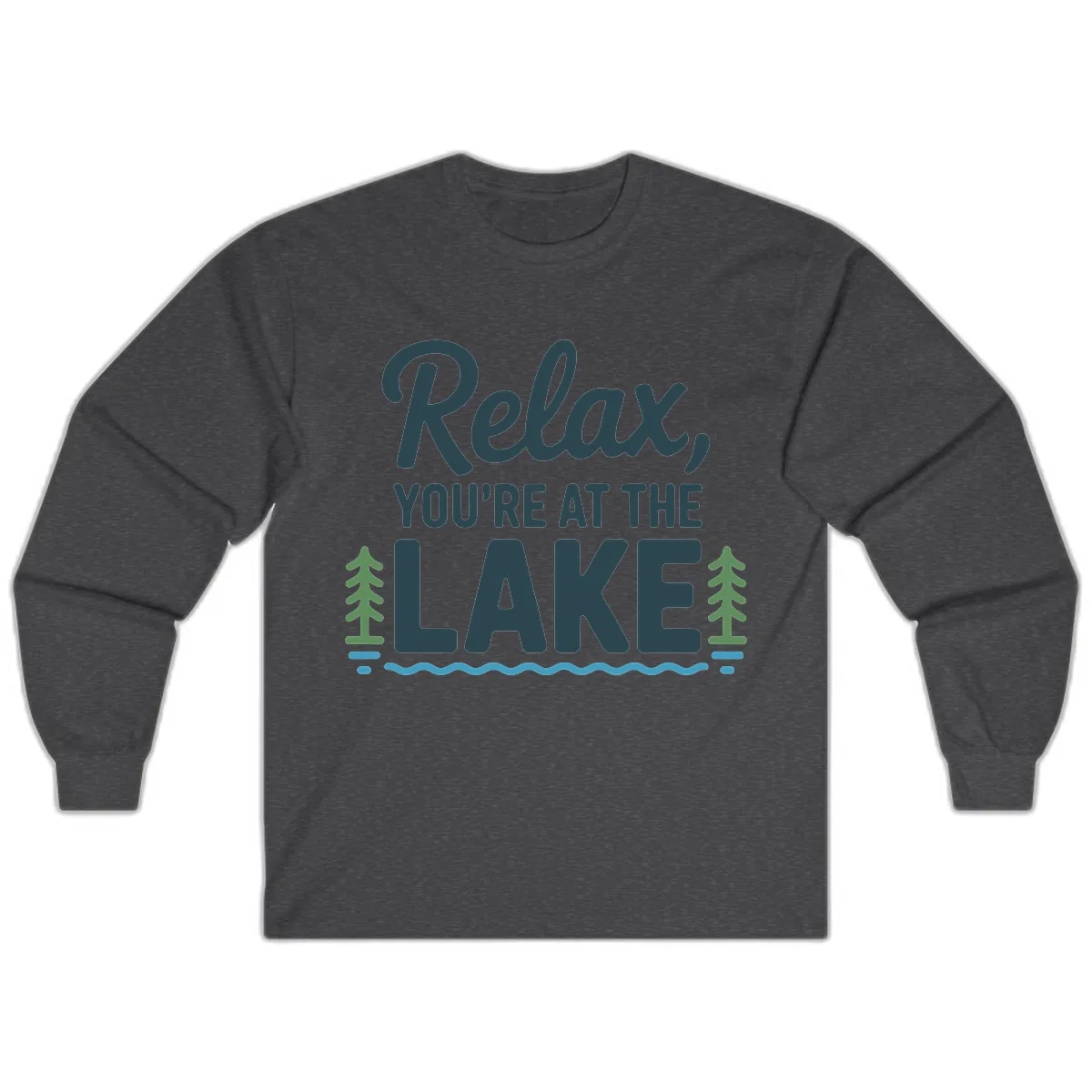 Relax You're At The Lake Design Long Sleeve in Dark Heather