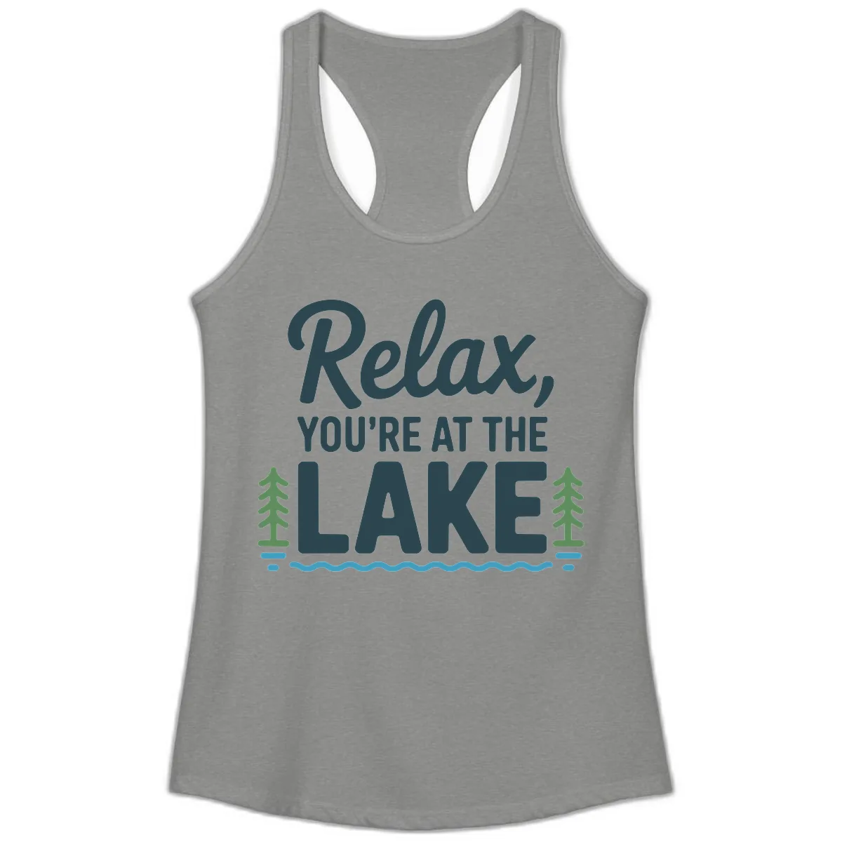Relax You're At The Lake Design Ladies Tank in Heather Grey