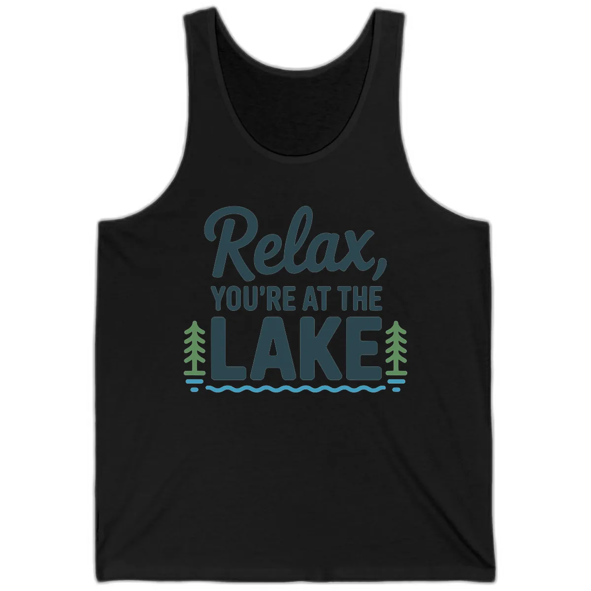 Relax You're At The Lake Design Tank in Black