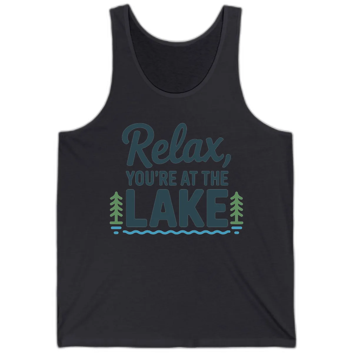 Relax You're At The Lake Design Tank in Dark Grey