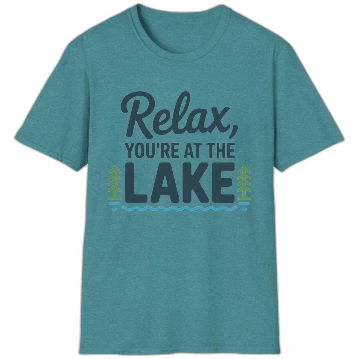 Relax You're At The Lake Design T-Shirt in Heather Galapagos Blue