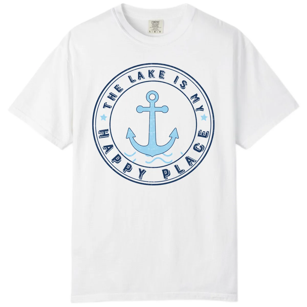 The Lake Is My Happy Place Badge Comfort Color in White