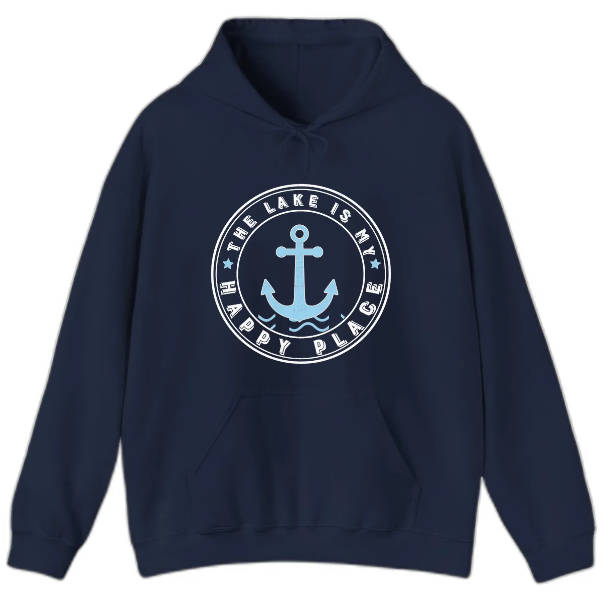 The Lake Is My Happy Place Badge Hoodie in Navy