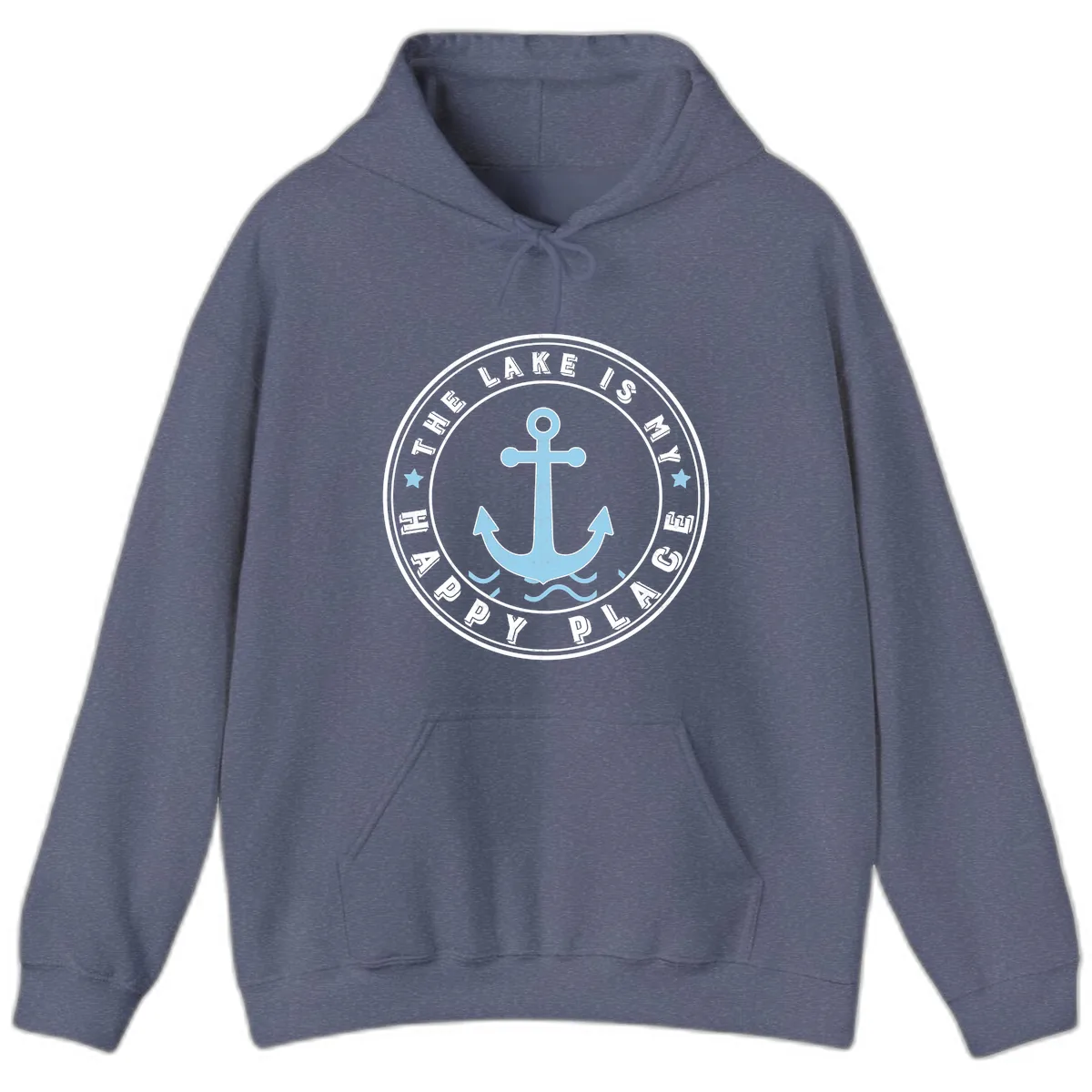 The Lake Is My Happy Place Badge Hoodie in Heather Navy