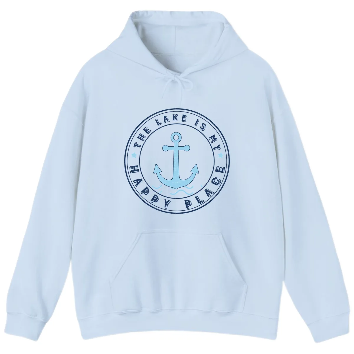 The Lake Is My Happy Place Badge Hoodie in Light Blue