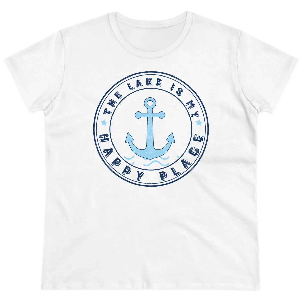 The Lake Is My Happy Place Badge Ladies Tee in White