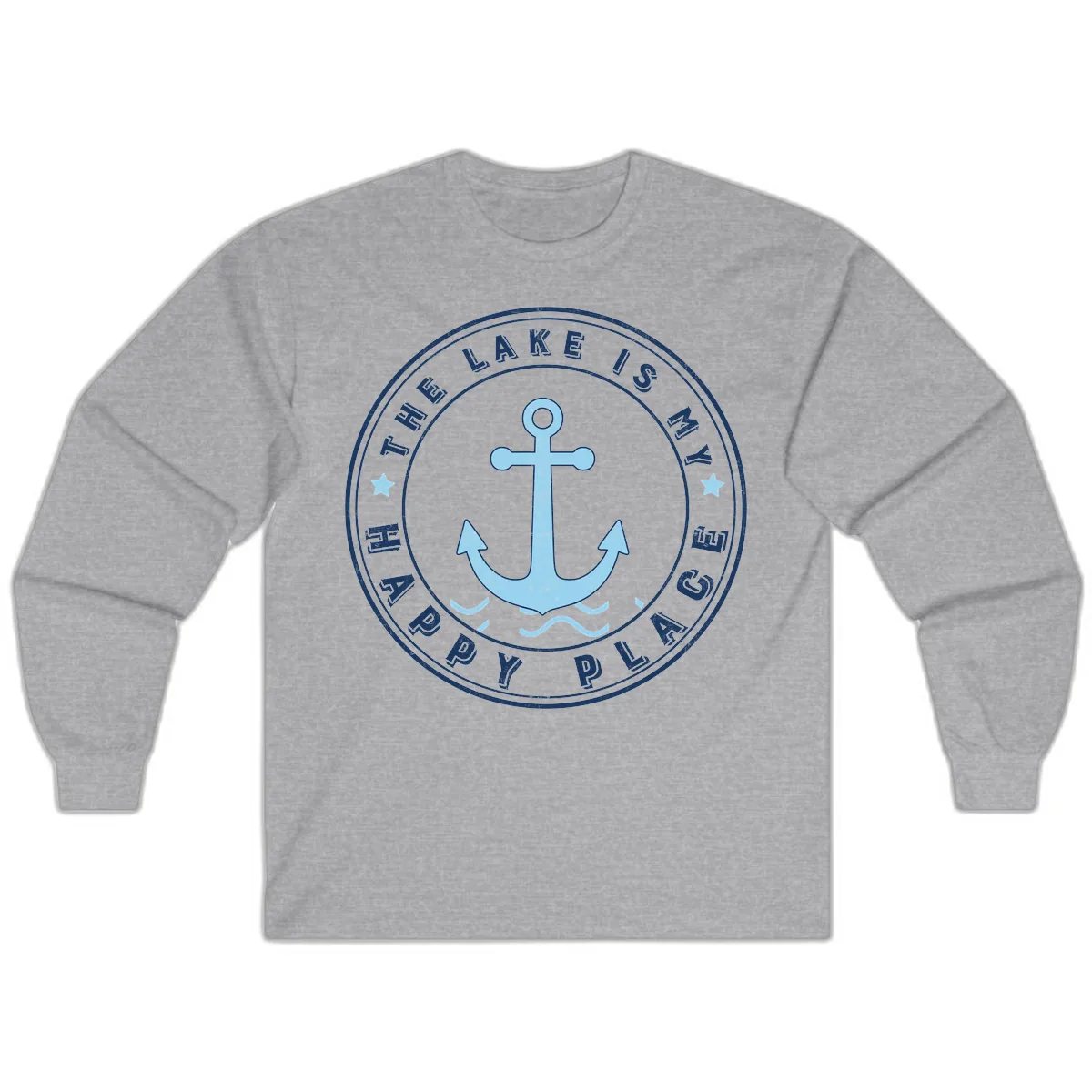 The Lake Is My Happy Place Badge Long Sleeve in Sport Grey