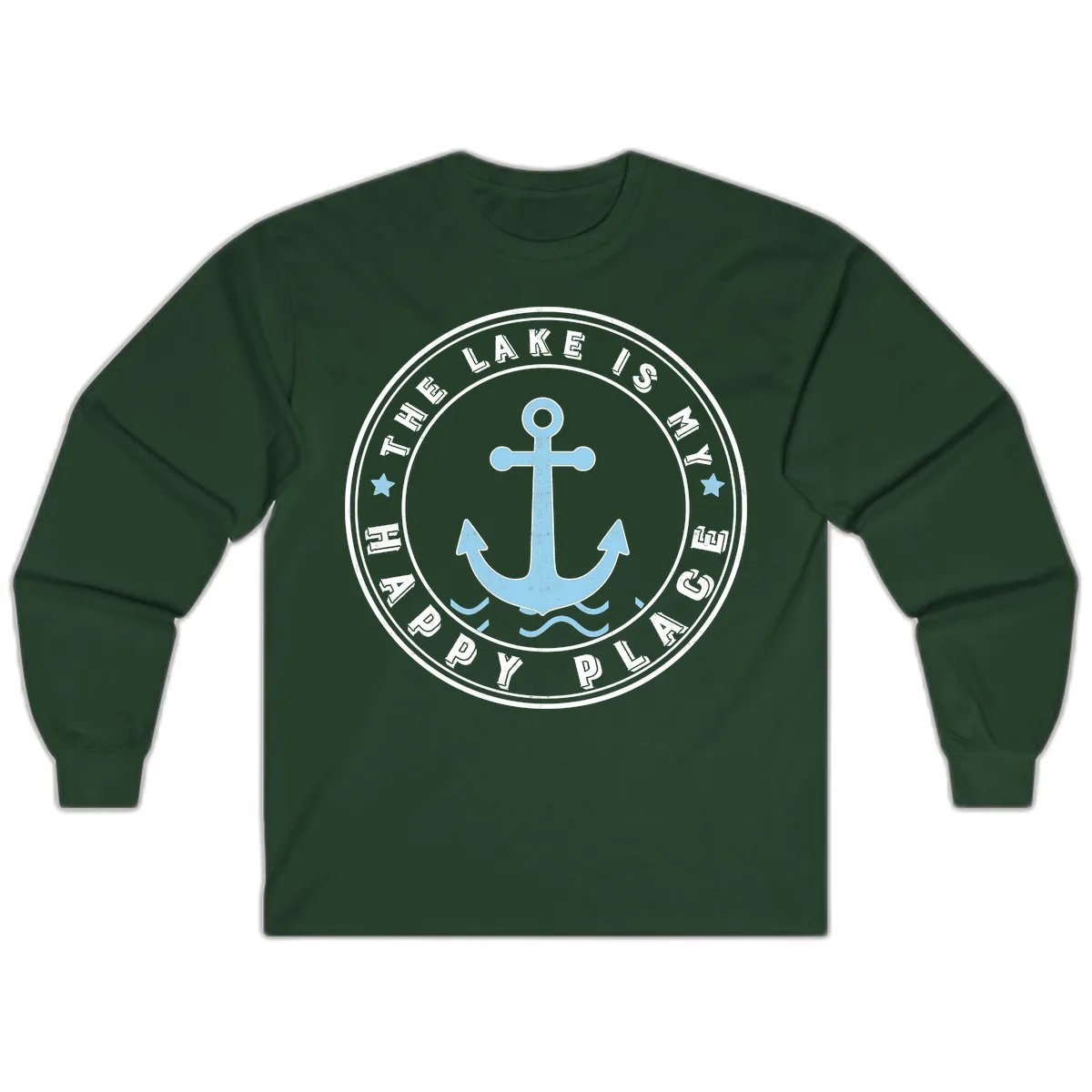 The Lake Is My Happy Place Badge Long Sleeve in Forest Green