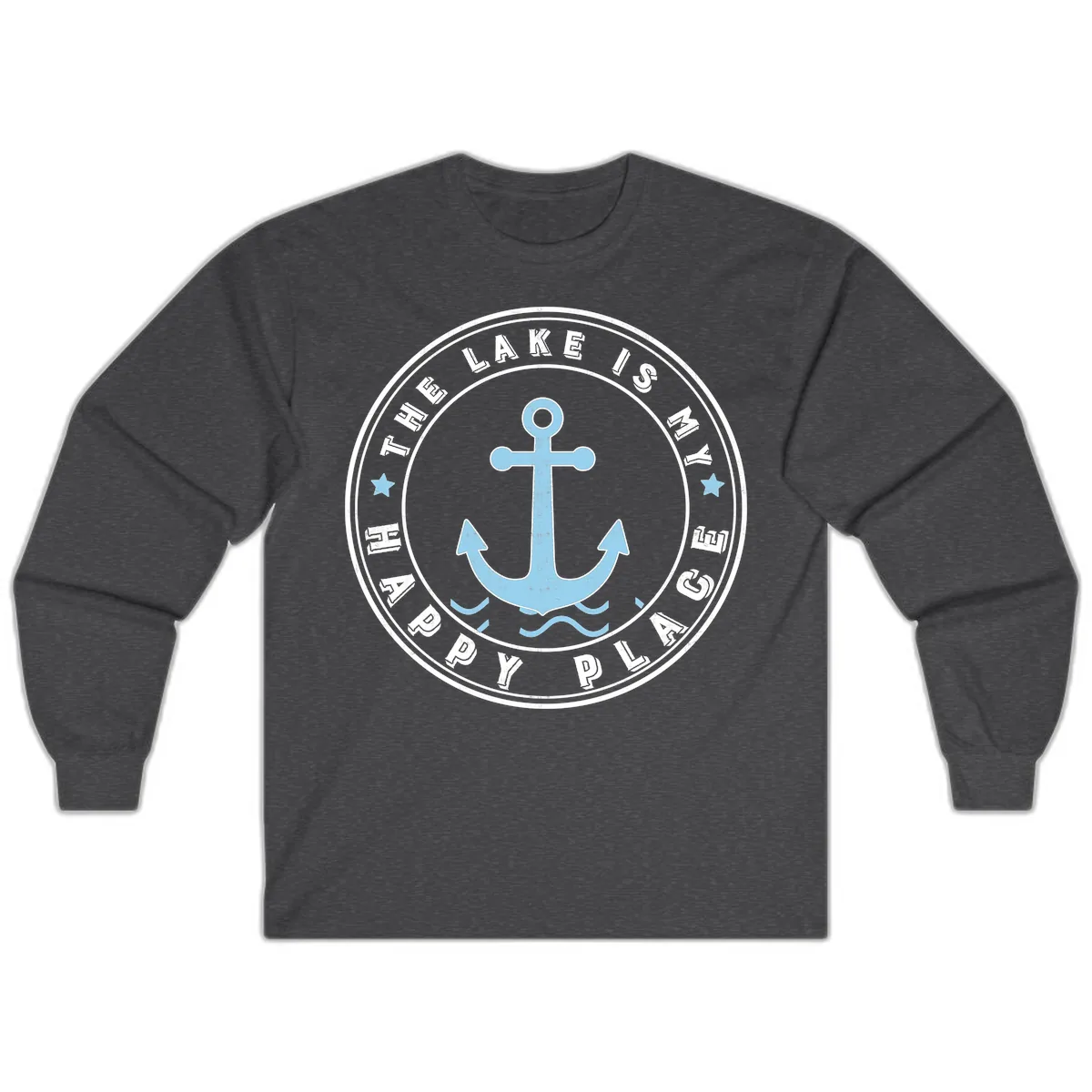 The Lake Is My Happy Place Badge Long Sleeve in Dark Heather