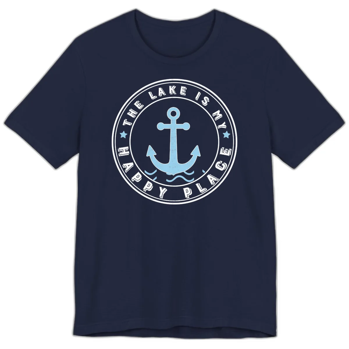 The Lake Is My Happy Place Badge Premium T-Shirt in Navy