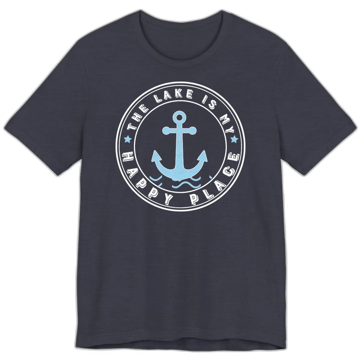 The Lake Is My Happy Place Badge Premium T-Shirt in Heather Midnight Navy