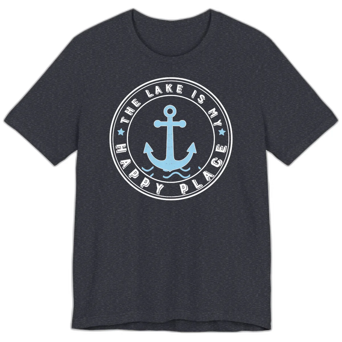 The Lake Is My Happy Place Badge Premium T-Shirt in Heather Navy