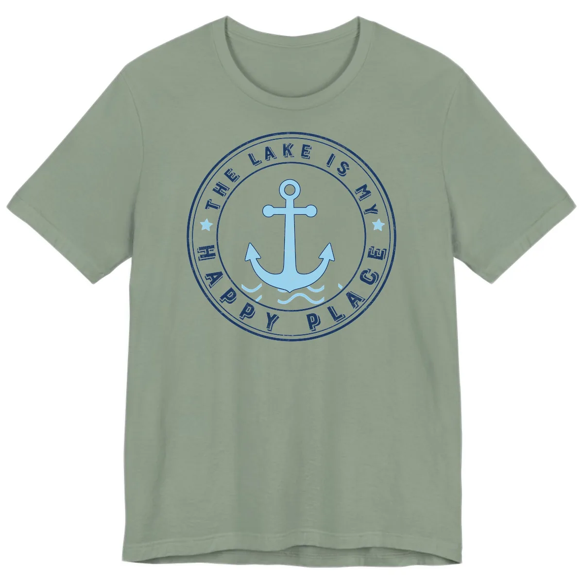 The Lake Is My Happy Place Badge Premium T-Shirt in Sage