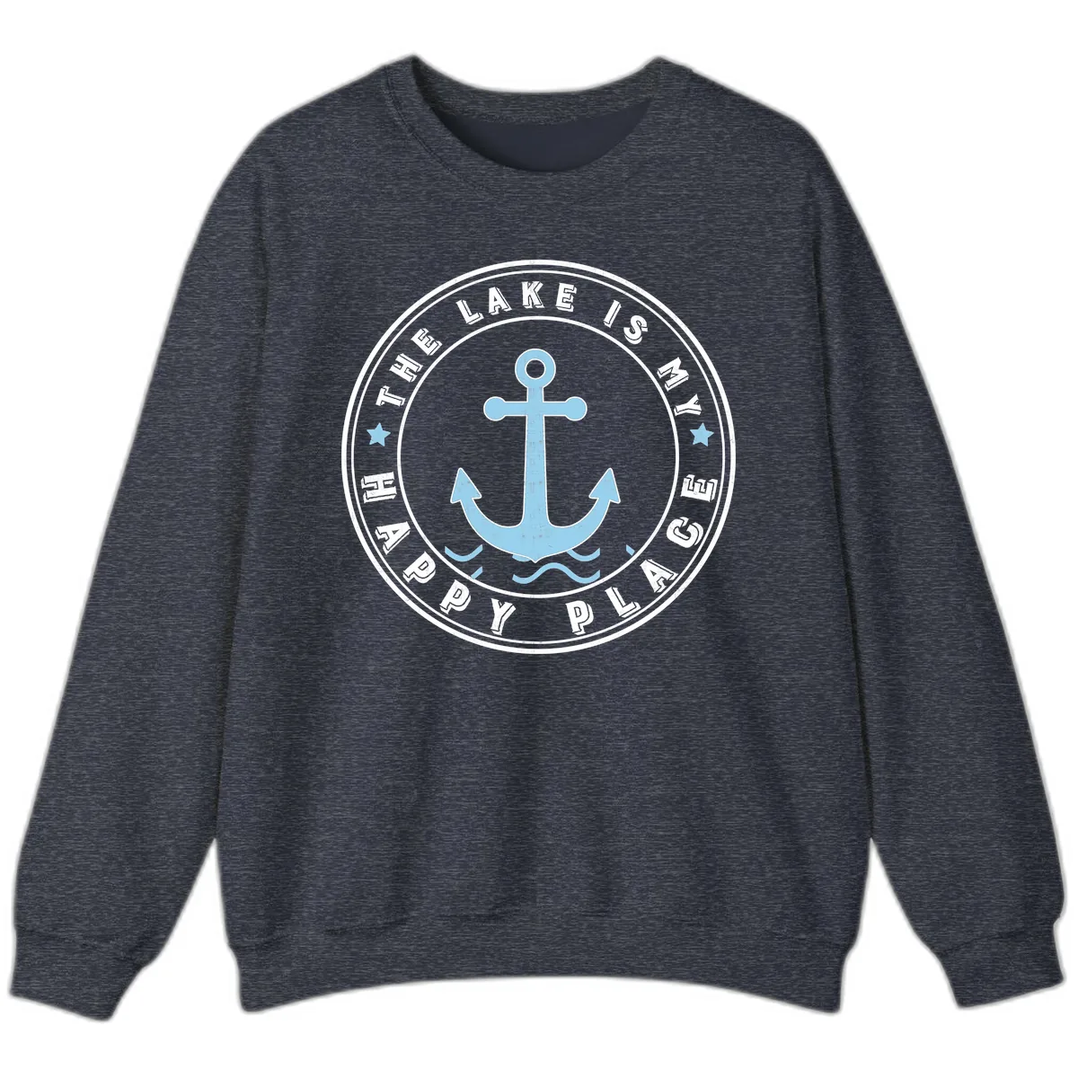 The Lake Is My Happy Place Badge Sweatshirt in Heather Sport Dark Navy