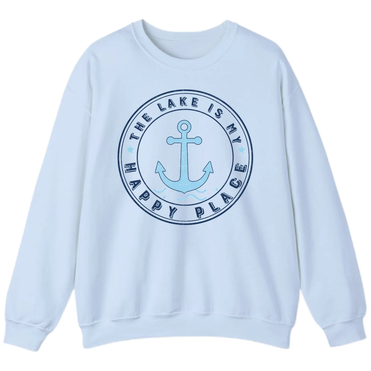 The Lake Is My Happy Place Badge Sweatshirt in Light Blue
