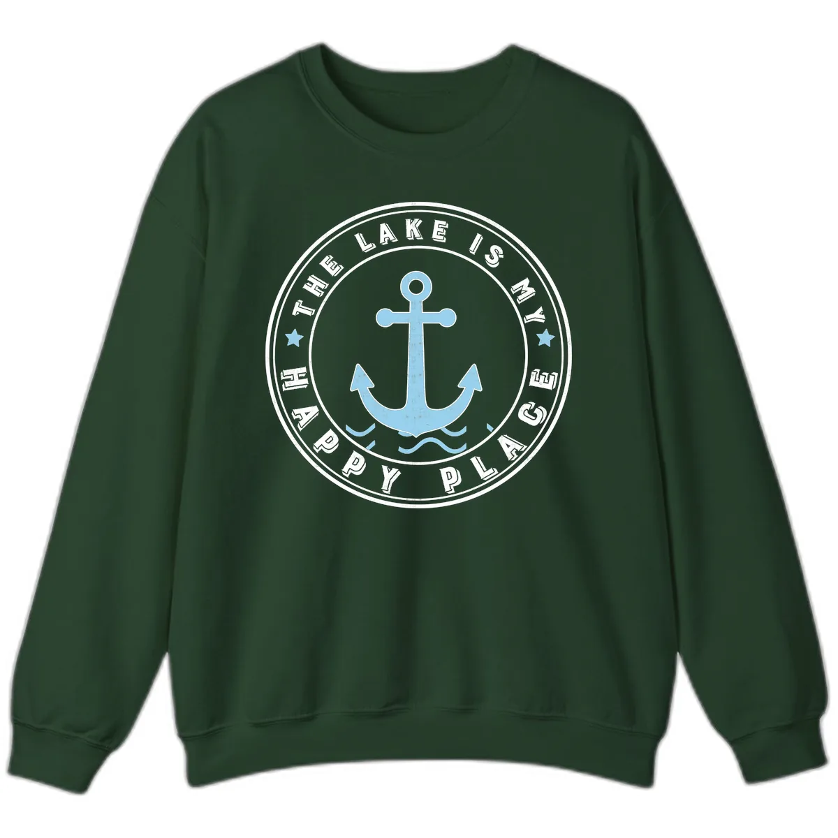 The Lake Is My Happy Place Badge Sweatshirt in Forest Green