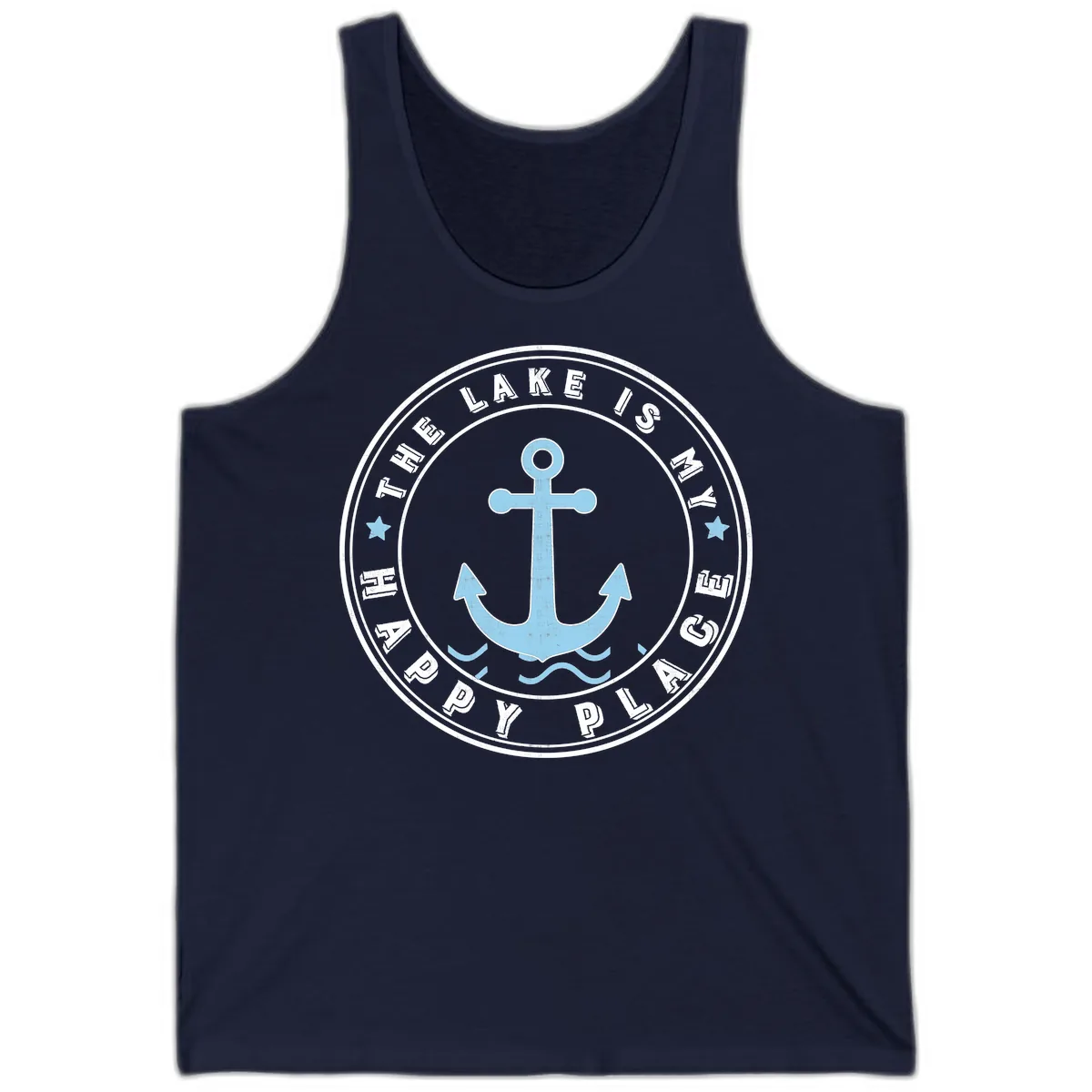 The Lake Is My Happy Place Badge Tank in Navy