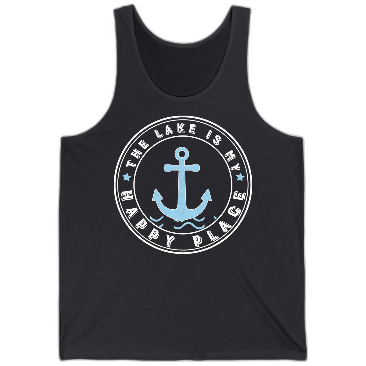 The Lake Is My Happy Place Badge Tank in Dark Grey