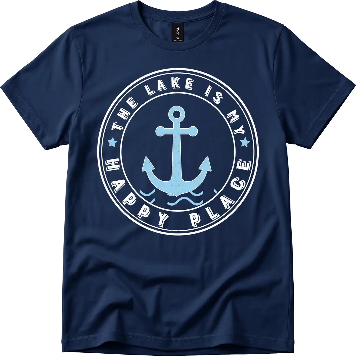 The Lake Is My Happy Place Badge T-Shirt in Navy