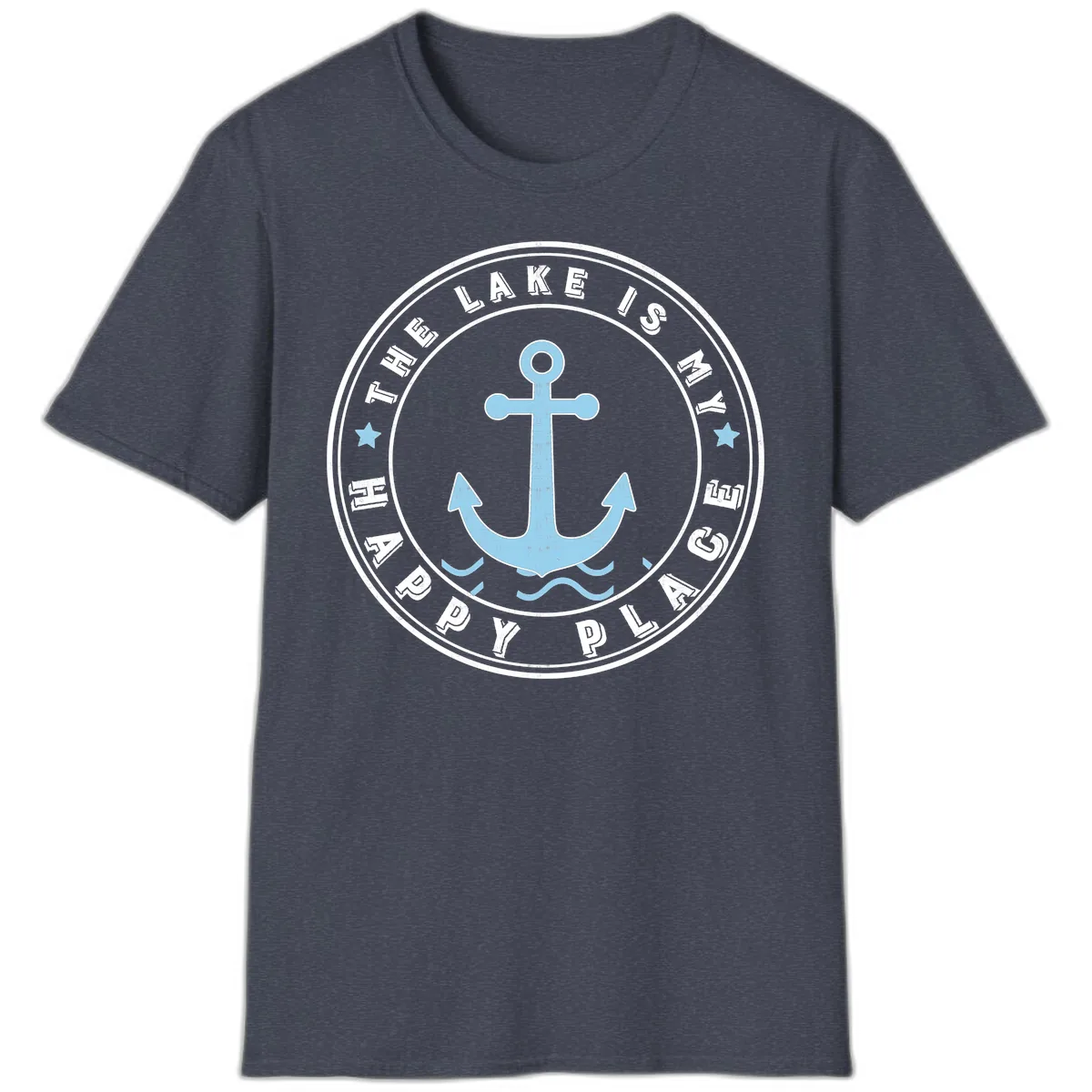 The Lake Is My Happy Place Badge T-Shirt in Heather Navy