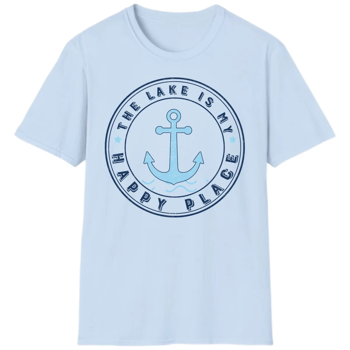 The Lake Is My Happy Place Badge T-Shirt in Light Blue