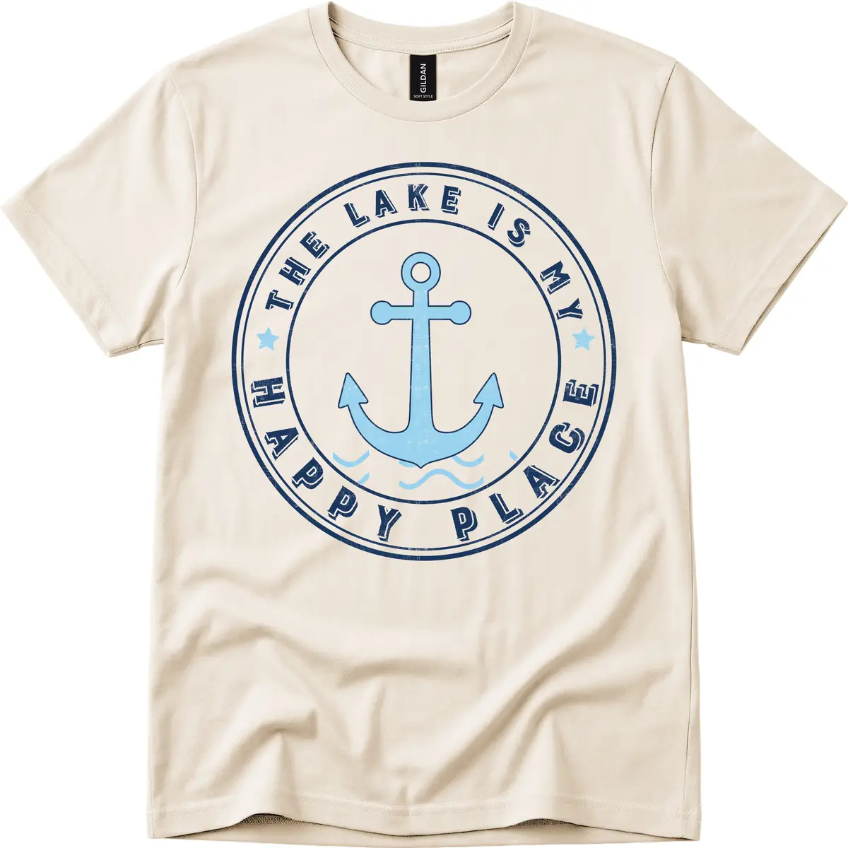 The Lake Is My Happy Place Badge T-Shirt in Natural