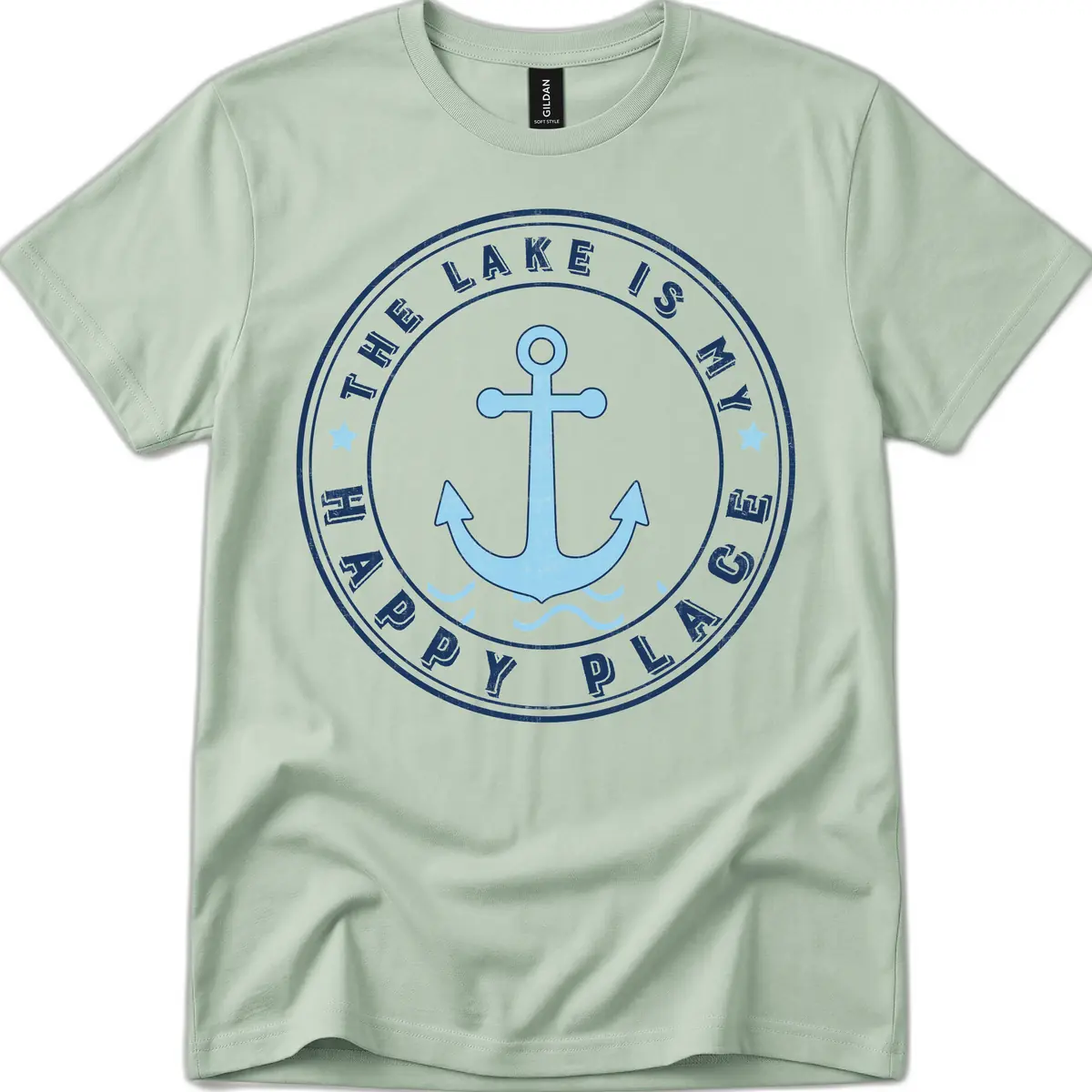 The Lake Is My Happy Place Badge T-Shirt in Sage