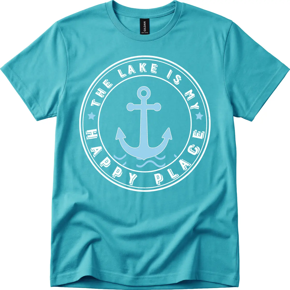The Lake Is My Happy Place Badge T-Shirt in Tropical Blue