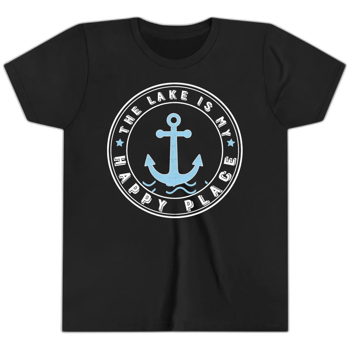 The Lake Is My Happy Place Badge Youth T-Shirt in Black