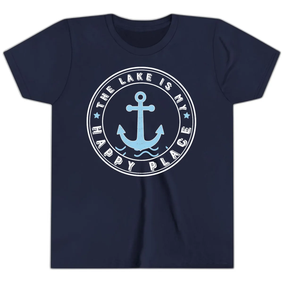The Lake Is My Happy Place Badge Youth T-Shirt in Navy