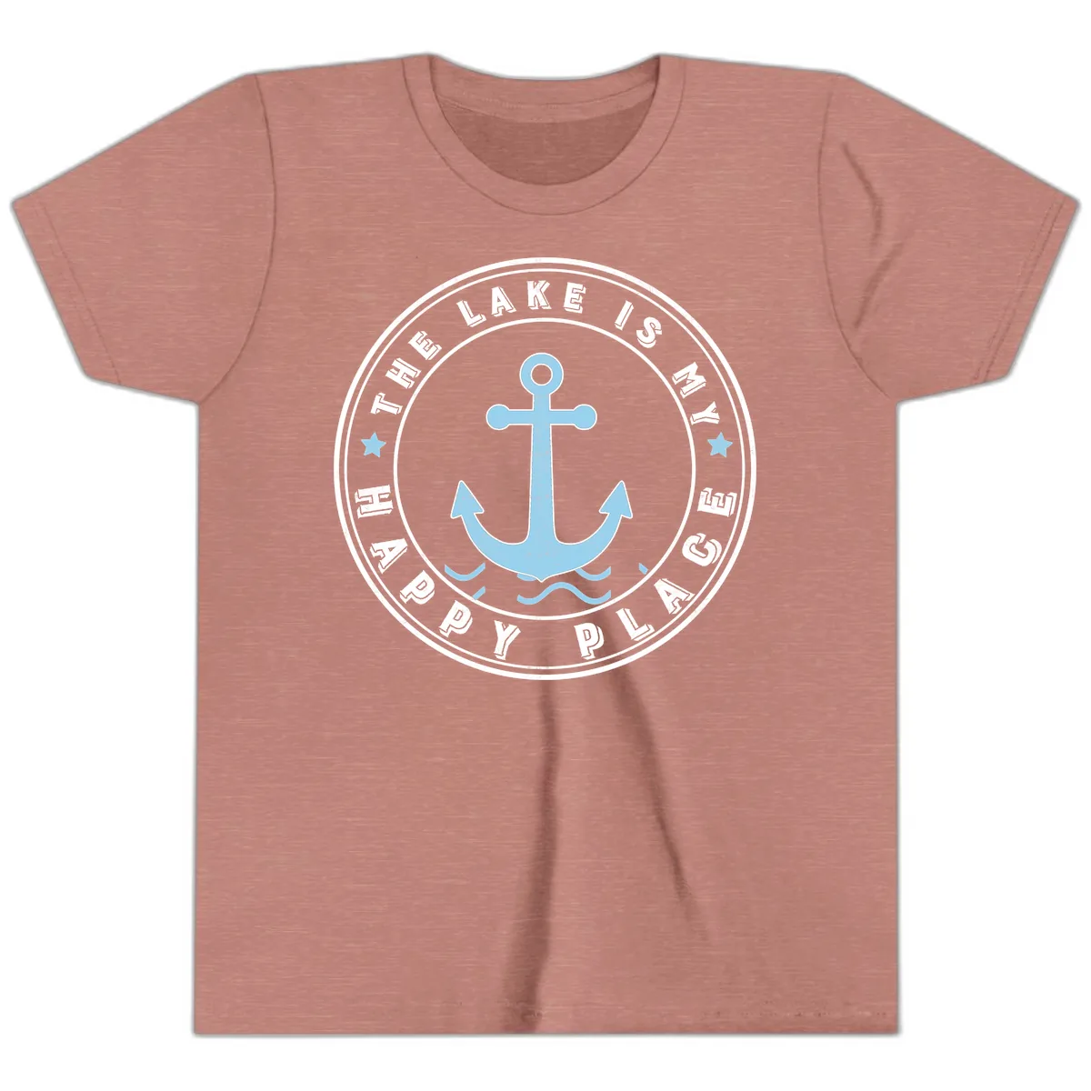The Lake Is My Happy Place Badge Youth T-Shirt in Heather Mauve
