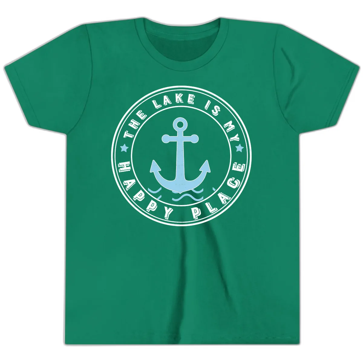 The Lake Is My Happy Place Badge Youth T-Shirt in Kelly