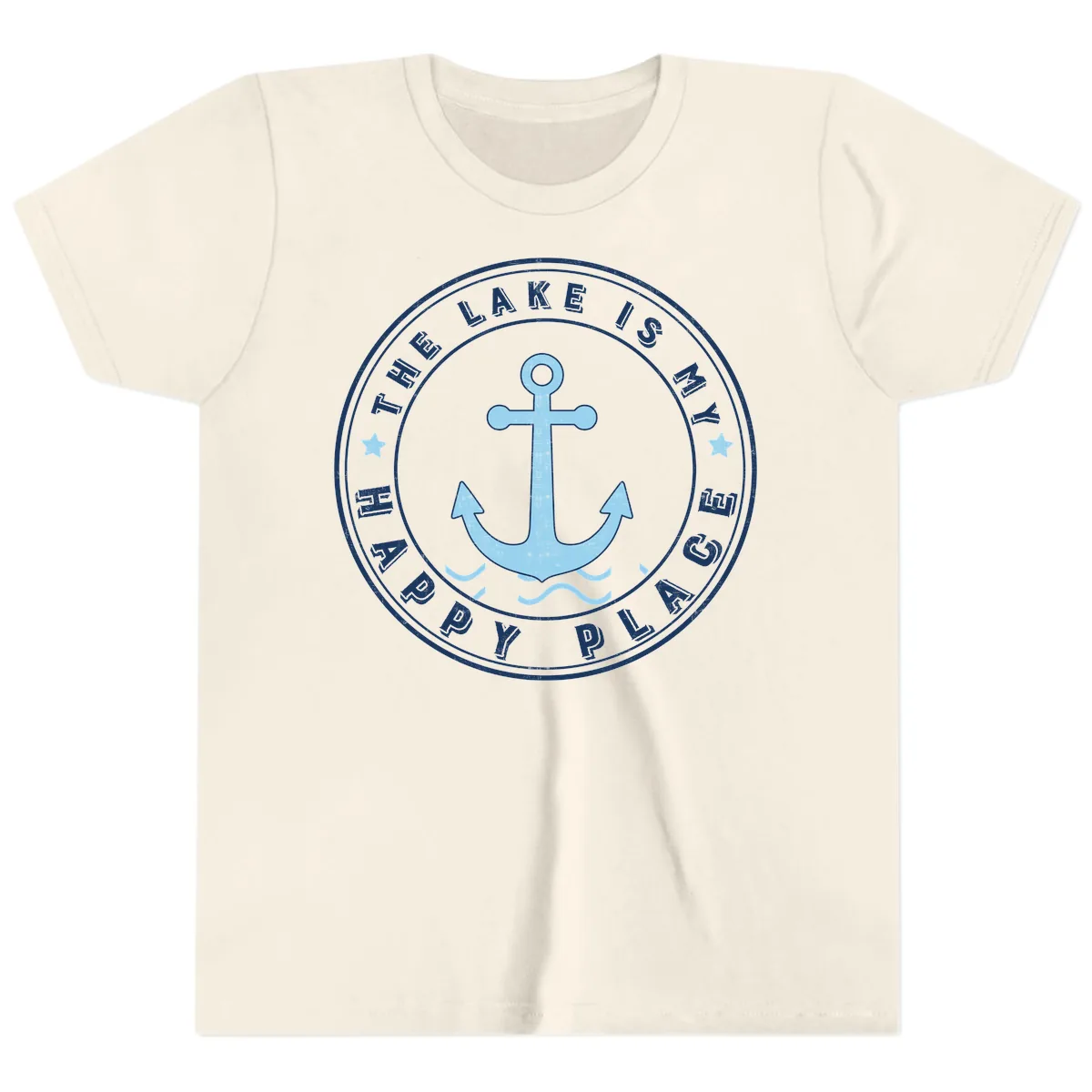 The Lake Is My Happy Place Badge Youth T-Shirt in Natural