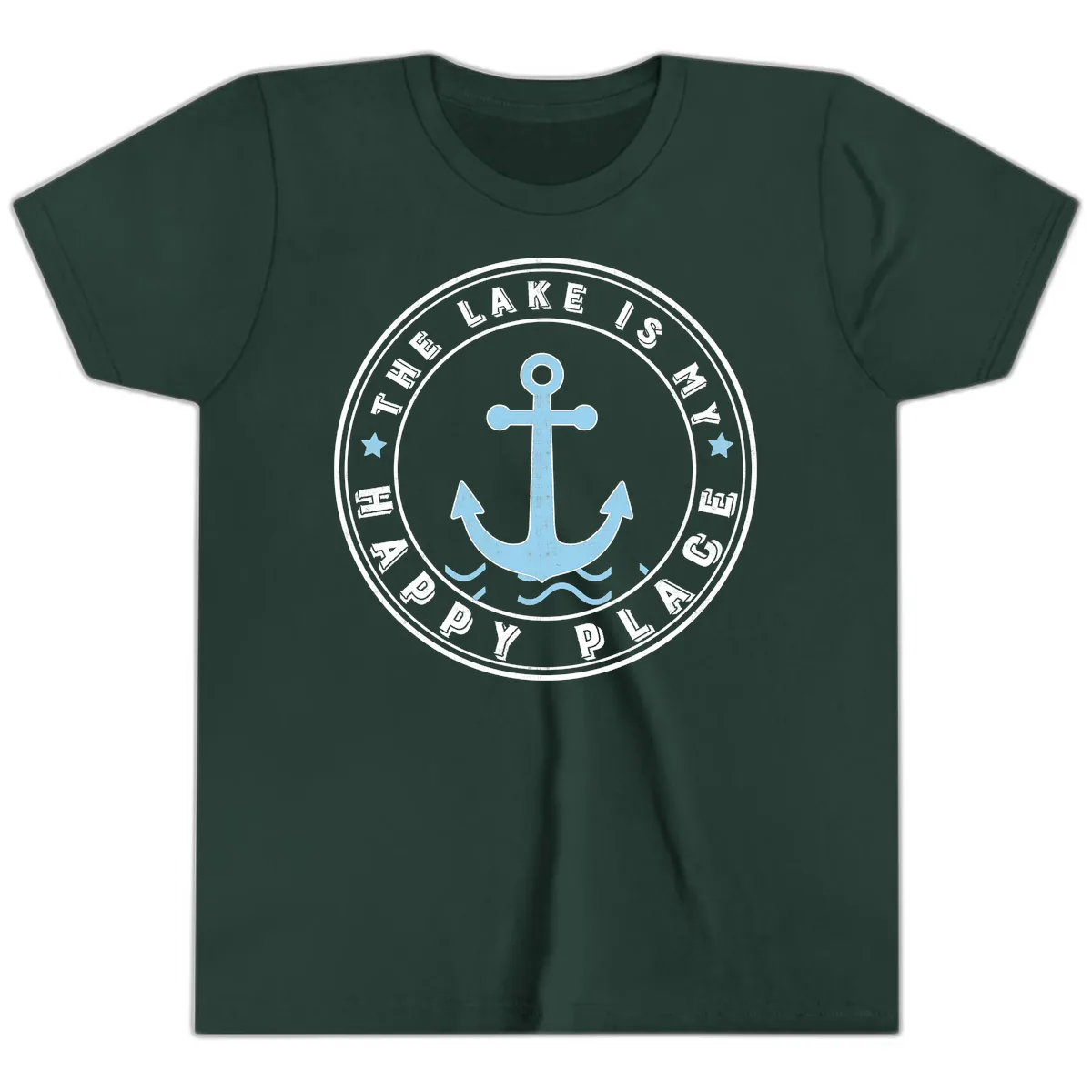 The Lake Is My Happy Place Badge Youth T-Shirt in Forest