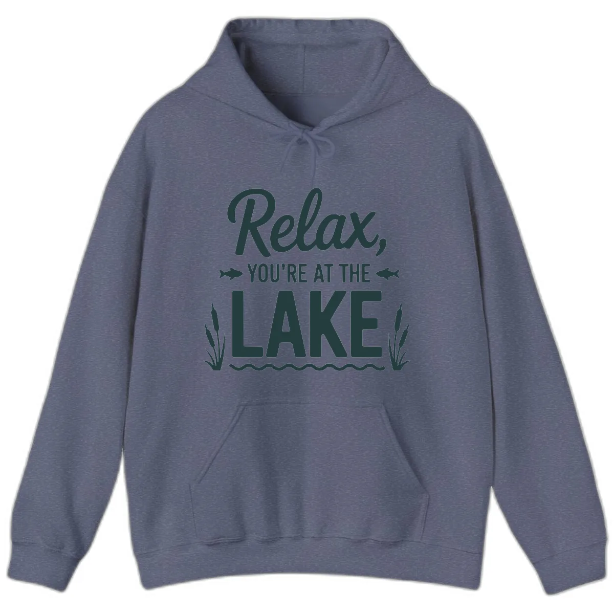 Relax You're At The Lake Typography Hoodie in Heather Navy
