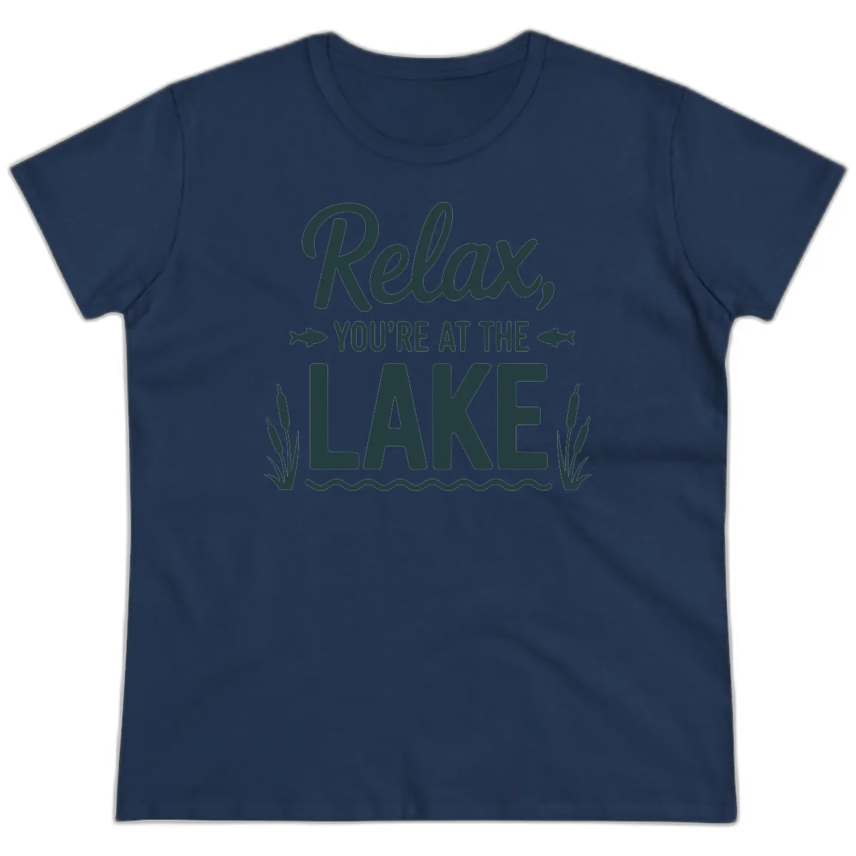 Relax You're At The Lake Typography Ladies Tee in Navy