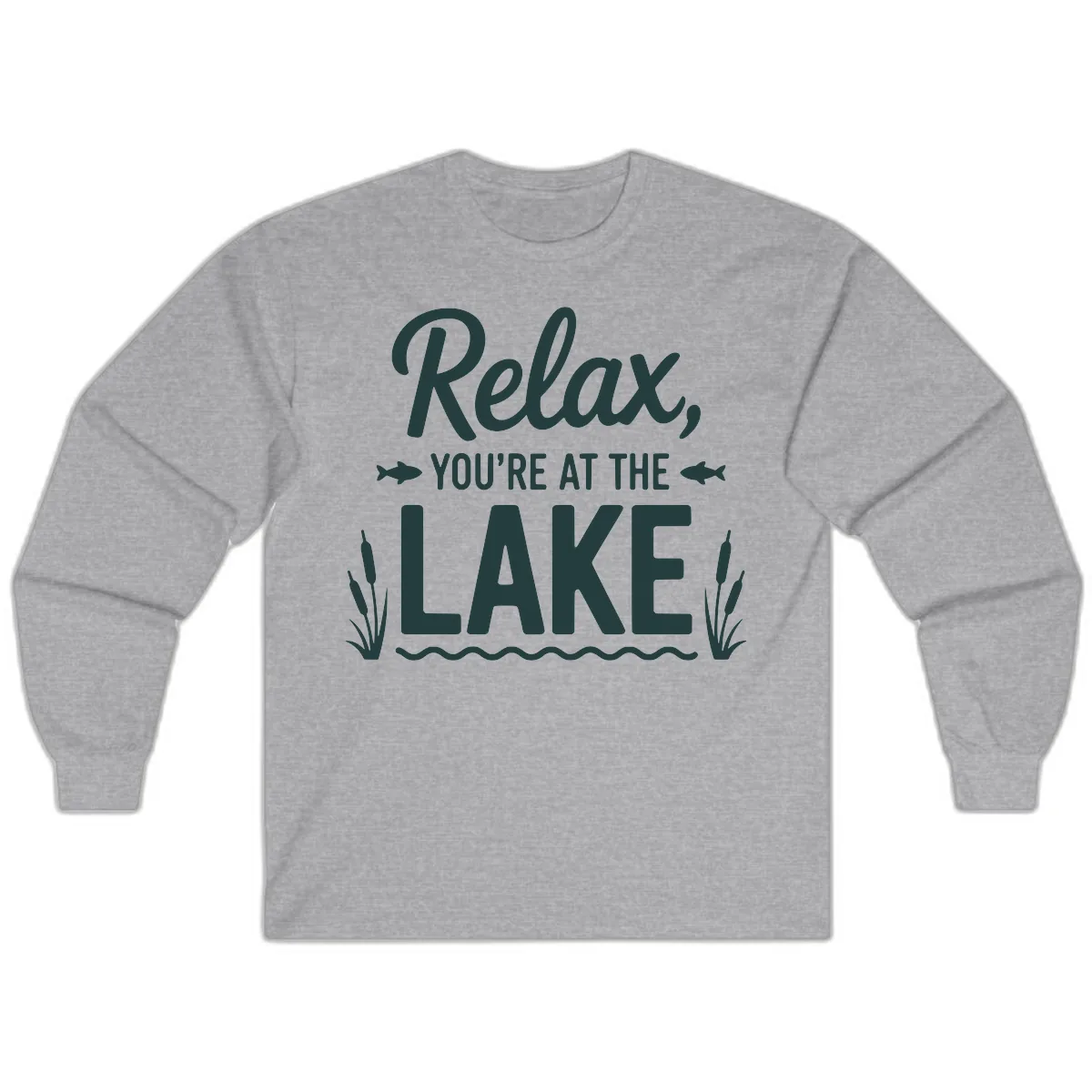 Relax You're At The Lake Typography Long Sleeve in Sport Grey