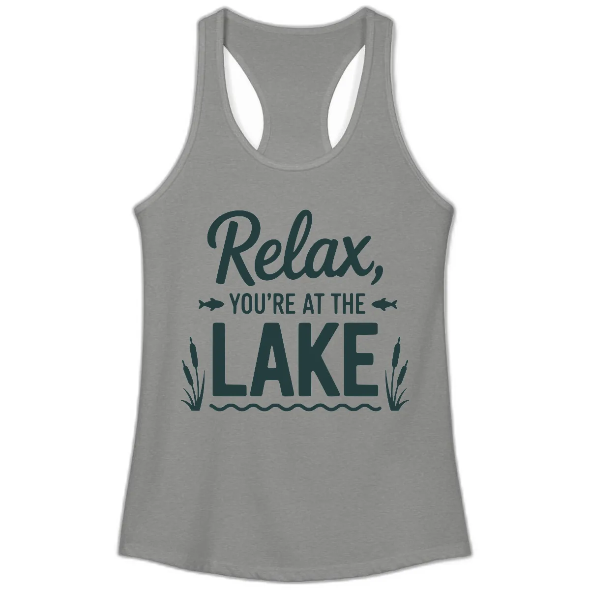 Relax You're At The Lake Typography Ladies Tank in Heather Grey