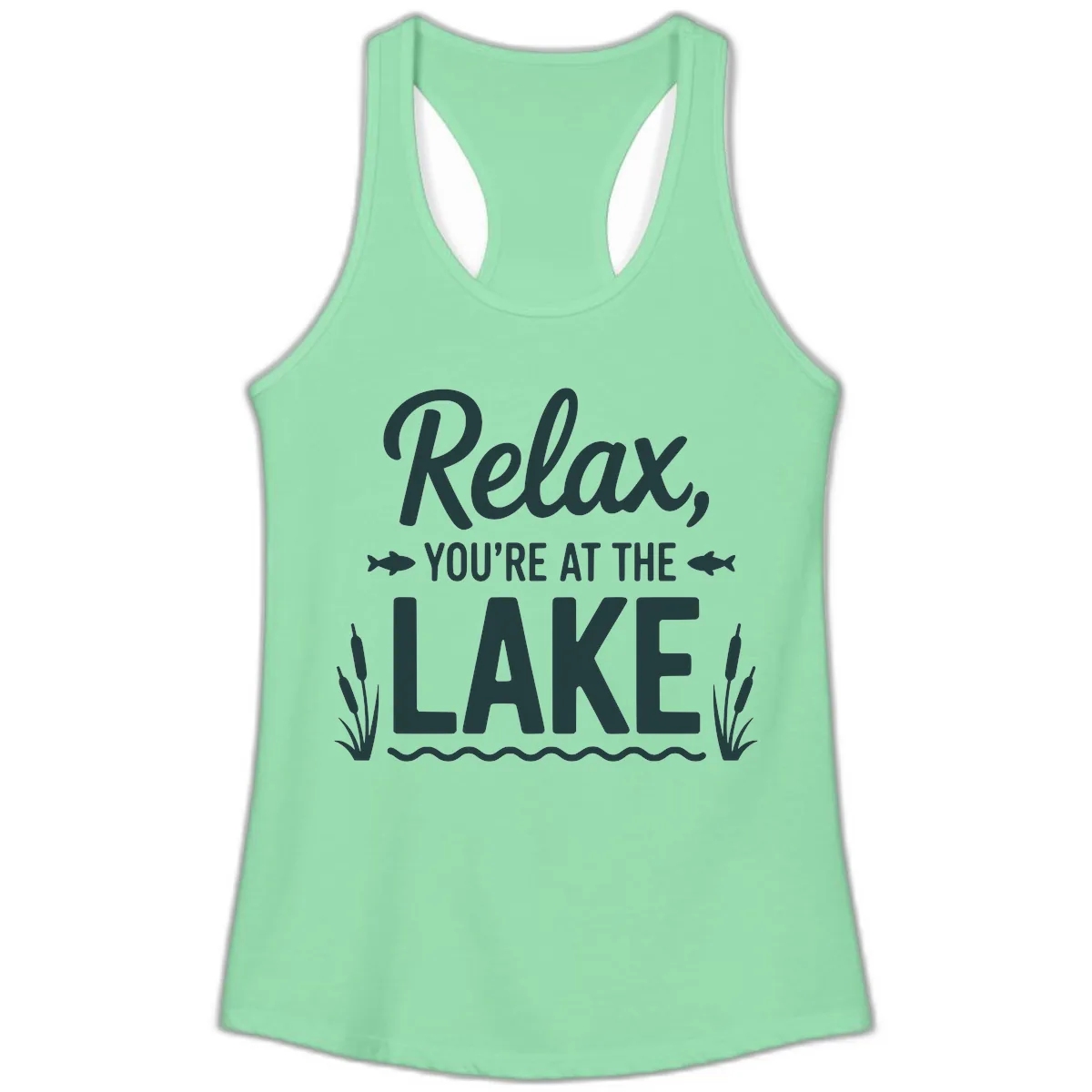 Relax You're At The Lake Typography Ladies Tank in Solid Mint